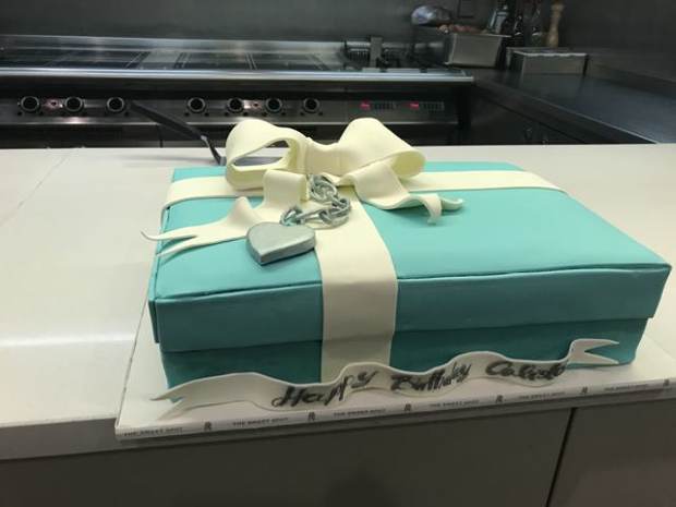 Tiffany-box birthday cake made onboard